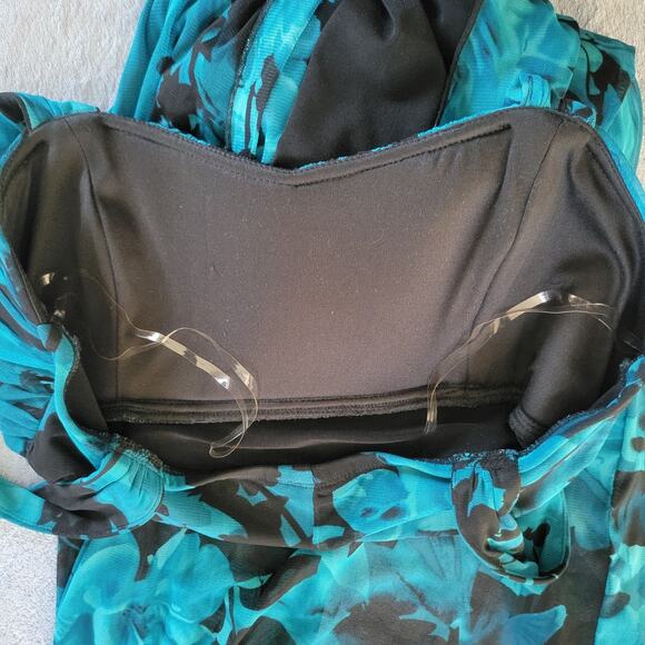 Connected Apparel Size 12 Blue Floral Chiffon Maxi Dress w/ Slit & Built-in Bra - Picture 7 of 9